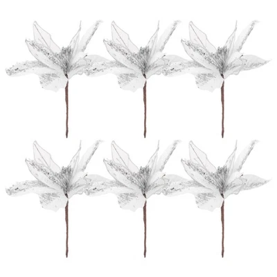  6 Pcs Fiori Albero Di Natale Decorazioni Poinsettia Artificiale Per L'albero - Immagine 1 di 4