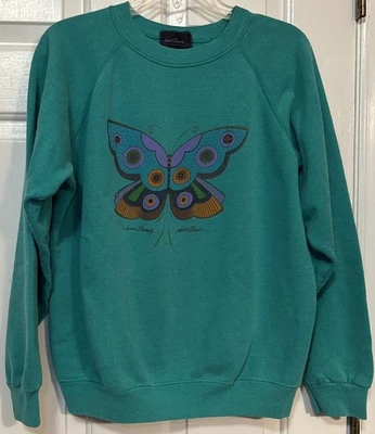 Sudadera Mariposa Verano Laurel Burch Vintage Rara Grande Verde Azulado Hecha en EE. UU. Foto 1 de 4