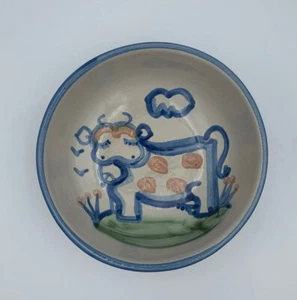 MA Hadley Pottery Hand Painted Cow 5.5” Bowl Farm Country Scene Blue - Picture 1 of 4