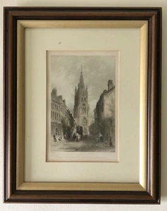 Antique Nottinghamshire NEWARK CHURCH Landscape Art Print Tint Engraving Framed - Picture 1 of 8