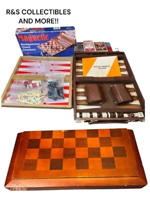 VINTAGE CHECKERS MAGNETIC AND 2 CHESS BOARD GAMES WITH 2 DECKS OF CARDS - Image 1 of 4