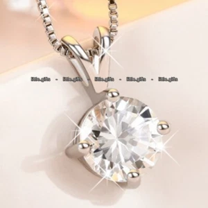 Large Round Silver Crystal Pendant Necklace Jewellery Gift For Her Love Women UK - Picture 1 of 3