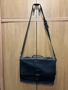 John Varvatos Large Black Leather Laptop / Messenger Bag Stars - Picture 1 of 9