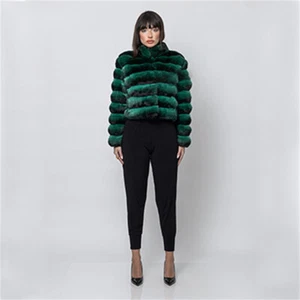 Moda Mujeres Abrigo de Piel de Conejo Rex Real Nuevo Chaqueta Corta Abrigo Chinchilla Cálido - Imagen 1 de 6