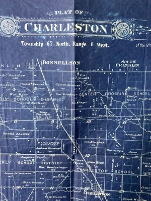 Mapa Genealogía 18x15 Blue Plat Propietario de Terrenos Arte Municipio de Charleston IOWA Foto 1 de 4