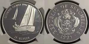 Seychelles 1995 Proof Silver $25 Rupees Atlanta Olympics Sailing NGC PF69 UCAM - Picture 1 of 7