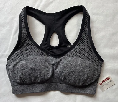 Novo! Sutiã esportivo esportivo feminino Danskin cinza acolchoado racerback buraco na fechadura elástico - Imagem 1 de 4