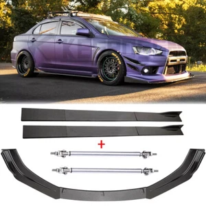 Carbon Fiber Front Bumper Lip/ Side Skirt /Strut Rods For Mitsubishi Lancer EVO - Picture 1 of 12