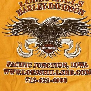 Harley Davidson Mens 2XL T-Shirt Gold Short Sleeve 2-sided Graphics Iowa Dealer - Picture 1 of 7