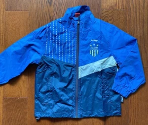 LI Kids Jersey-Lined Raincoat Jacket Blue/White Size S (5-6) - Picture 1 of 4