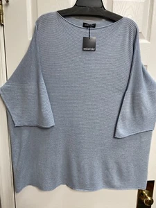 NWT Eskandar 0/S Blue Glacier Raw Silk 3/4 Sleeve Top Current $1095 - Picture 1 of 5