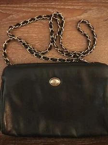 Vintage Monet patent Leather Purse Navy shoulder bag leather chain strap - Picture 1 of 4