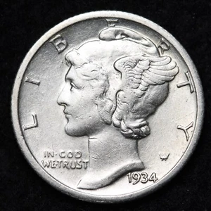 1934 Mercury Silver Dime Nice AU FREE SHIPPING - Picture 1 of 2