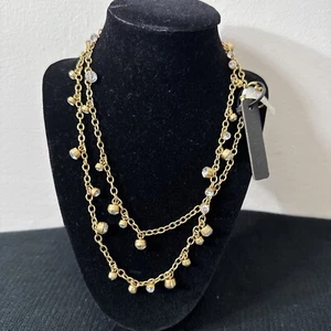 J.Crew Crystal Chain Necklace Bezel Round White Gold Tone Signed 40in - Picture 1 of 7