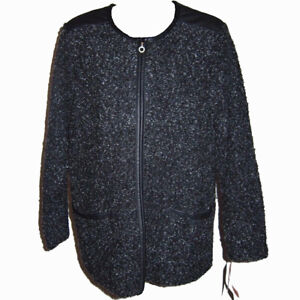 New Cathy Daniels Zip Front Cardigan Sz M Black Gray Flecked Sweater Jacket NWT 