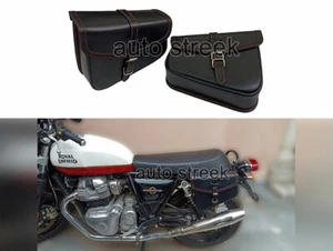 Royal Enfield Interceptor & GT 650 Leather Black Pannier Bags Pair D4 - Picture 1 of 11