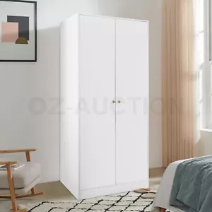 White Storage Wardrobe Cupboard 2 Door Clothes Garment Corner Tall Cabinet - Picture 1 of 9