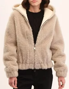 Elie Tahari Hooded Faux Fur Jacket With Faux Leather Lining Size XS - Picture 1 of 7