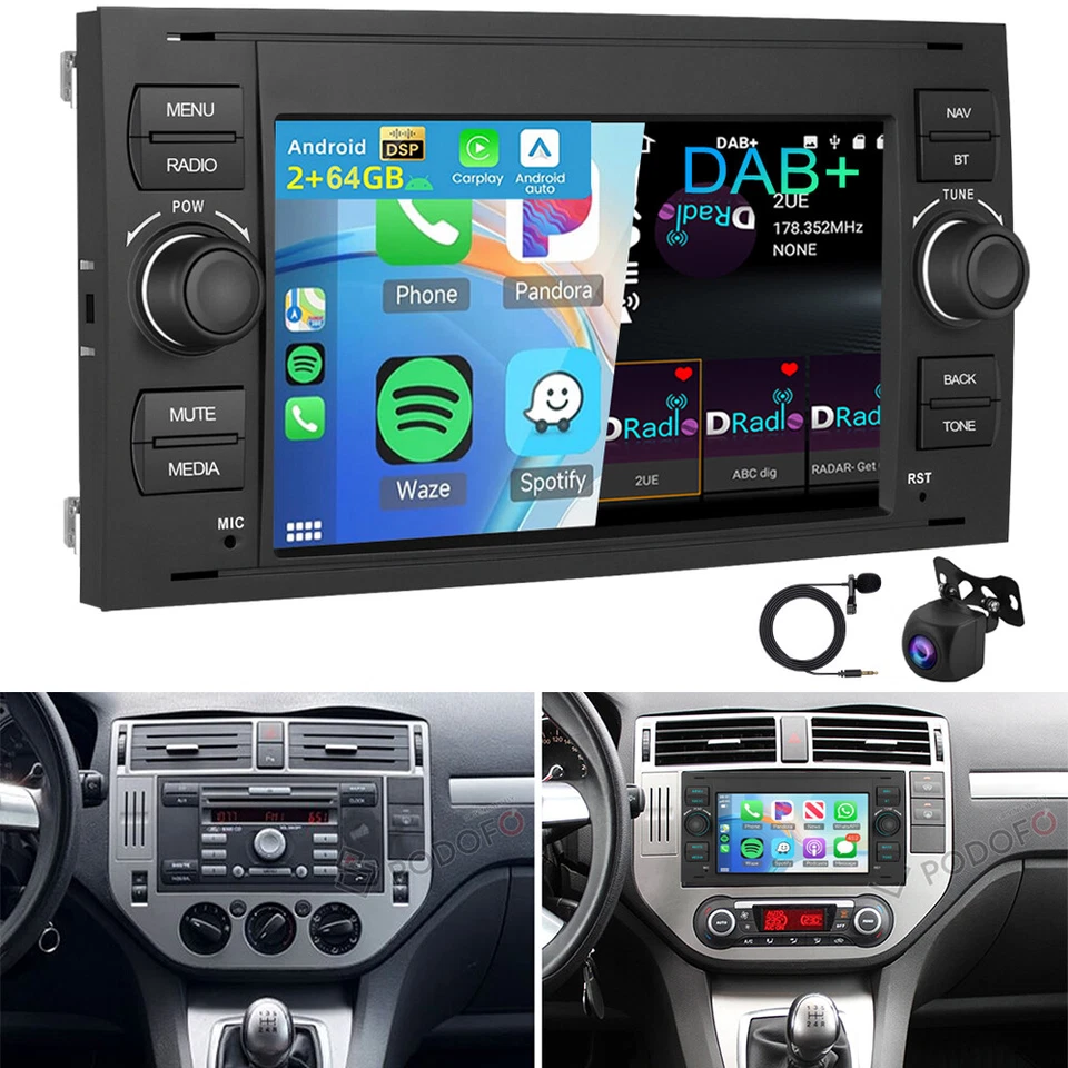 DAB+ Für Ford Focus C-Max DM2 Kuga Android 15 Autoradio Carplay GPS Navi 2+64GB - Bild 1 von 4