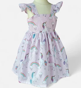 Unicorn dress, Rainbows & Unicorns girl dress, Birthday dress, Pink Unicorns sun - Picture 1 of 8
