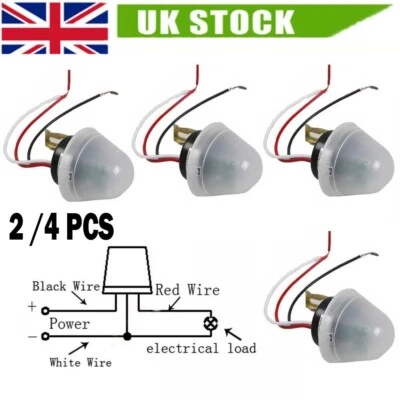 2/4Pcs 12V Auto On Off Photocell Light Dusk till Dawn Sensor Switch for Lighting