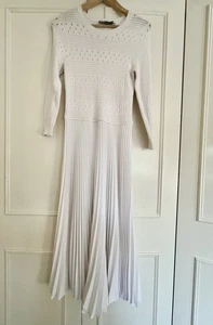 Polo Ralph Lauren White Pleated Fit & Flare Dress Sz S Pointelle Knit Bodice - Picture 1 of 4