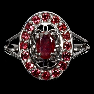 925 Sterling Silver Ring Oval Ruby 6x4mm Rhodolite Garnet Gemstone Jewelry Sz 8 - Image 1 of 4