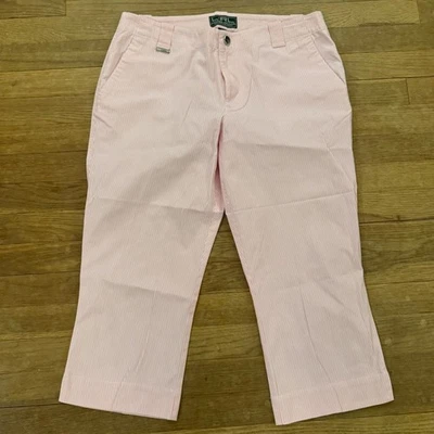 Ralph Lauren pink white pinstripe cotton crop summer pants size 10 b39 - Image 1 of 4