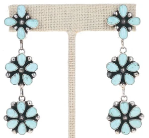 Natural Dry Creek Turquoise Cluster Earrings By Navajo Artist Linda Yazzie - Picture 1 of 2