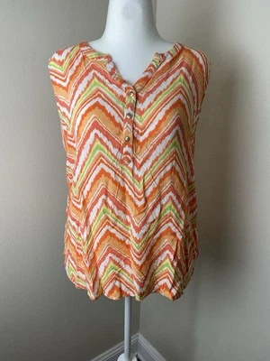 Caribbean Joe Womens Top XL Button Up Blouse Orange Multicolored C6 - Image 1 of 4