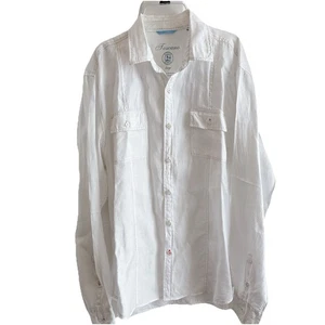 Toscano Aqua Men’s 100% Linen Long Sleeve Button Down Shirt White Casual Resort - Picture 1 of 6
