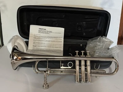 Tri-Star Silber Trompete mit Hartschalenkoffer Schüler Blechblasinstrument 3 Ventile - Bild 1 von 4