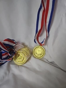 Pack of 12 -Children WINNER MEDAL Gold Kids Party Game Toy Win Prize Award Sport - Picture 1 of 2