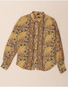 IMERIO TACCHELLA Womens Shirt Blouse IT 44 Medium Yellow Paisley Cotton BU11 - Picture 1 of 3