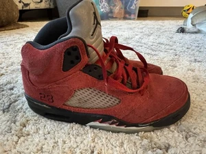 Nike Air Jordan 5 Retro Raging Bull Shoes Mens Size 8 Red Suede DD0587-600 WEAR - Picture 1 of 9