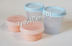 TUPPERWARE Midgets Smidgets Set of 4 Mini Bowls Peach Pastel Blue w/ Lids Seals - Picture 1 of 5