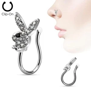 Nose Clip Clip On Non Piercing Nose Ring CZ Paved Playboy Bunny officially licen - Picture 1 of 1