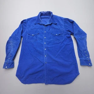Vintage Heavy Corduroy Pearl Snap Shirt Mens ~ XL Blue Elbow Patches Western USA - Picture 1 of 9