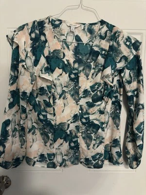 Blusa Nine West Mujer Damas Juniors Verde Floral Caprichosa Casa Núcleo Talla S Foto 1 de 4