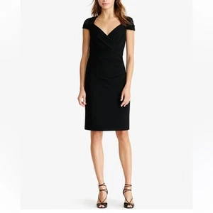 Abito LAUREN Ralph Lauren nero con maniche ad aletta increspature laterali, taglia 8 - Foto 1 di 13