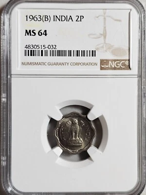 India 2 Paise 1963B NGC MS 64 - Image 1 of 2