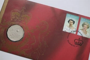 🧭 🇦🇺 AUSTRALIA 2002 50 Cent PNC QEII Accession COIN COVER SCARCE B85 #82 - Imagen 1 de 5