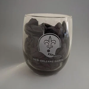 Vintage NFL New Orleans Saints Smoked Glass Roly Poly Tumbler Rocks Cocktail  4" - Picture 1 of 12