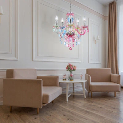 MARKENLOS LED Hänge Pendel Leuchte Kronleuchter Flur Decken Kristall Kerzen Lampe bunt