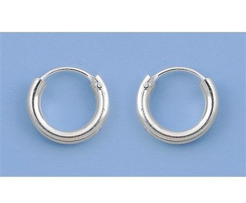  Continuous Hoop Earrings Genuine Sterling Silver 925 Jewelry Gift 2 mm x 10 mm - Image 1 of 1
