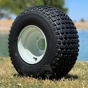 Knobby 18x9.50-8" Golf Cart Tires/ATV Tires and 8" WHITE Steel Wheel Combo Set 2 - Picture 1 of 3