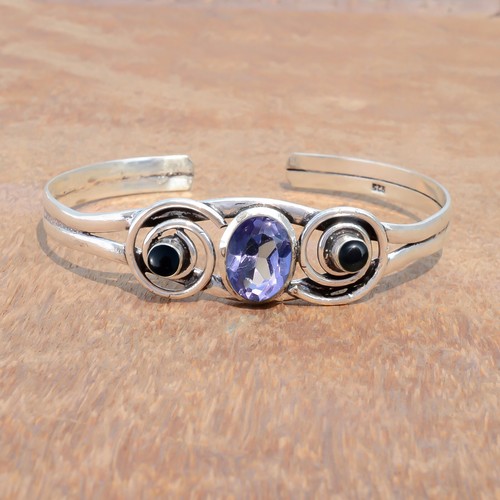 VALENTINO Bracciale bracciale ametista sfaccettata e pietra preziosa onice nera argento sterling 925 nuovo look