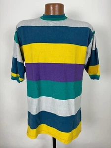 Vintage 90s Colorblock Shirt Medium Yellow Teal Purple Surf Skate Trader Bay USA - Picture 1 of 17