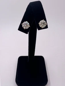 3.03 CTW Round Brilliant Cut Diamond Stud Earrings 14KYG - Picture 1 of 10