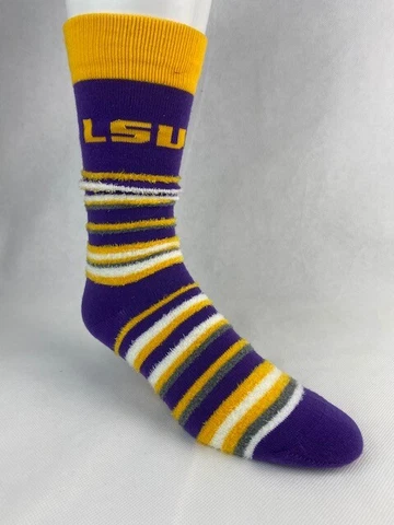 LSU Tigers Women's Stripe Fuzzy Soft Crew Socks Cover